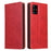 Phone Cover Wallet Design Genuine Texture PU Leather Stand Case for Samsung Galaxy A51 5G SM-A516 - Red - 1