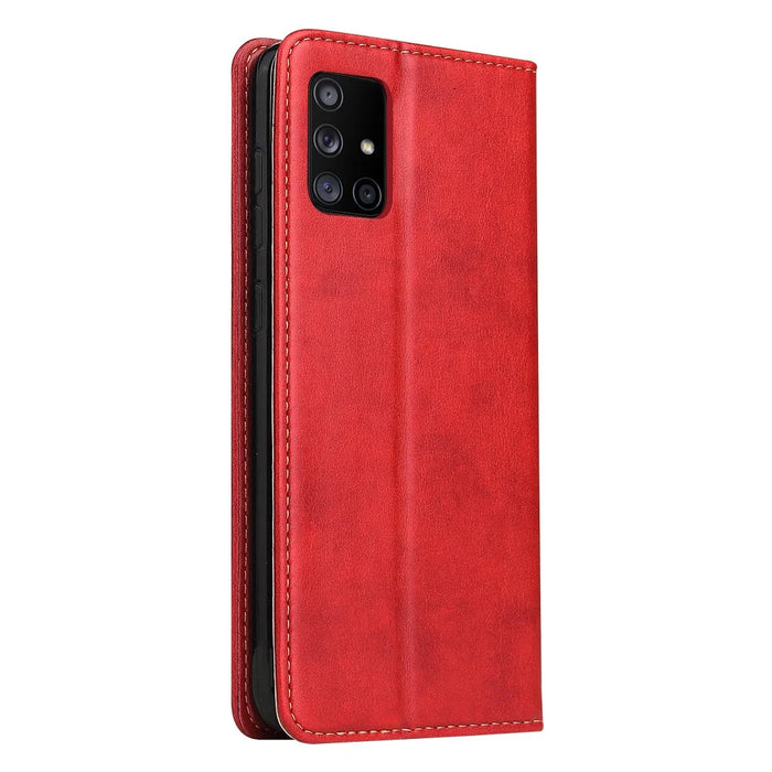 Phone Cover Wallet Design Genuine Texture PU Leather Stand Case for Samsung Galaxy A51 5G SM-A516 - Red - 3
