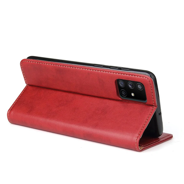 Phone Cover Wallet Design Genuine Texture PU Leather Stand Case for Samsung Galaxy A51 5G SM-A516 - Red - 6