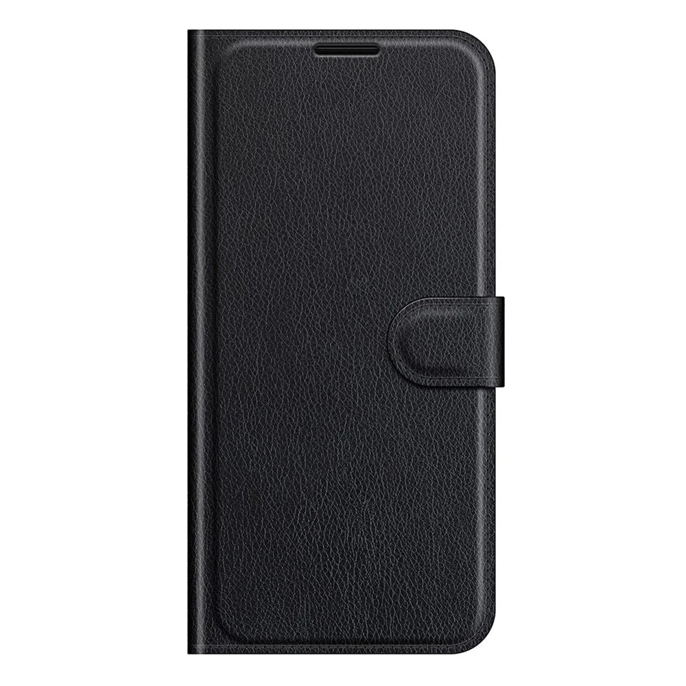 Folio Flip Litchi Skin Drop-Proof Leather Wallet Design Leather Case Stand Cover for Samsung Galaxy A22 5G (EU Version) - Black - 6