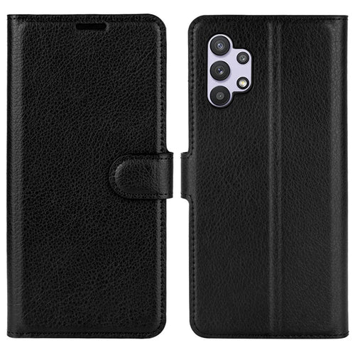 Folio Flip Anti-Scratch Litchi Skin Leather Mobile Phone Wallet Stand Cover Case for Samsung Galaxy A32 4G (EU Version) - Black - 1
