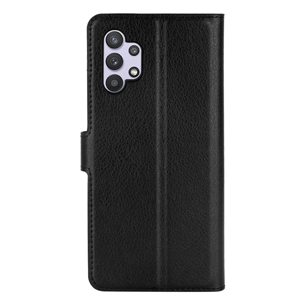 Folio Flip Anti-Scratch Litchi Skin Leather Mobile Phone Wallet Stand Cover Case for Samsung Galaxy A32 4G (EU Version) - Black - 3