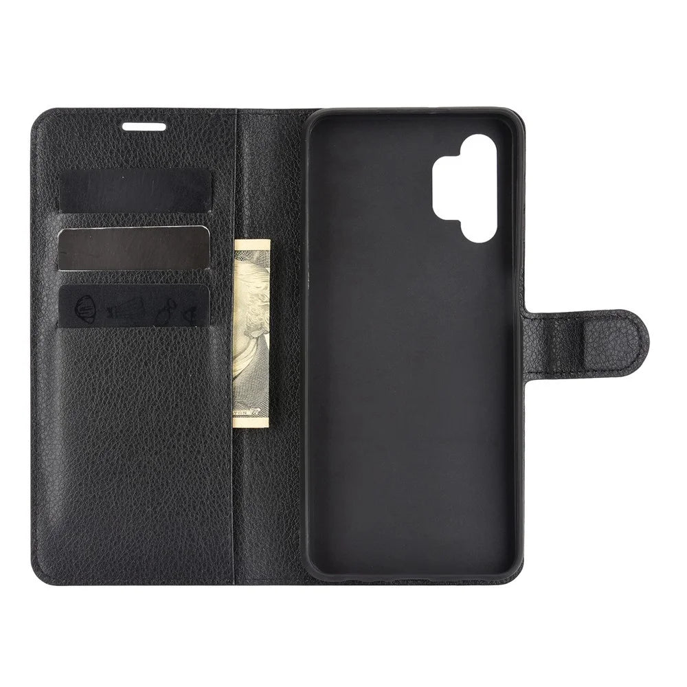 Folio Flip Anti-Scratch Litchi Skin Leather Mobile Phone Wallet Stand Cover Case for Samsung Galaxy A32 4G (EU Version) - Black - 6