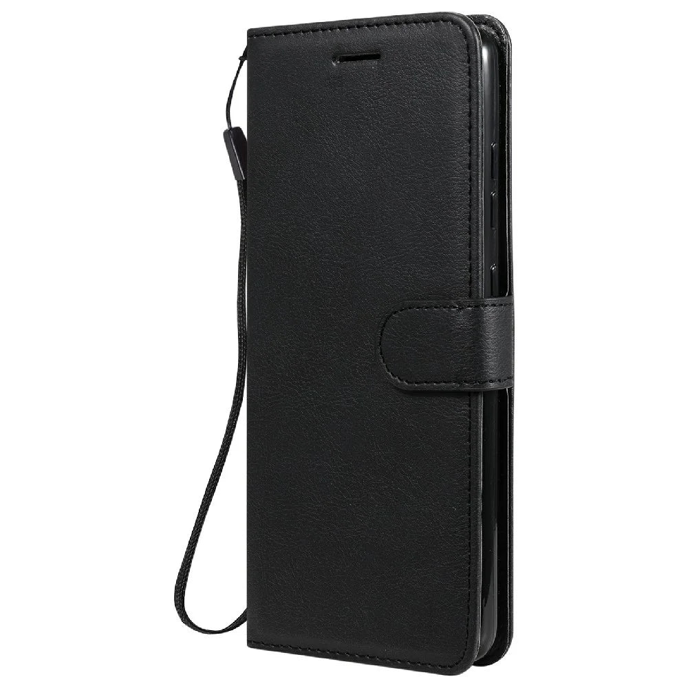 For Samsung Galaxy A52 4G / A52 5G / A52s 5G Case Solid Color Leather Mobile Cover Wallet Stand with Strap - Black - 2
