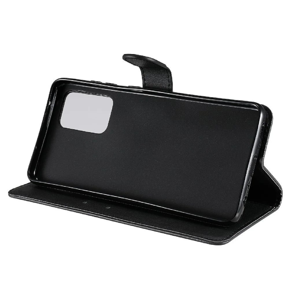 For Samsung Galaxy A52 4G / A52 5G / A52s 5G Case Solid Color Leather Mobile Cover Wallet Stand with Strap - Black - 6