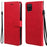 For Samsung Galaxy A12 Case Solid Color Leather Mobile Cover Wallet Stand with Strap - Red - 1
