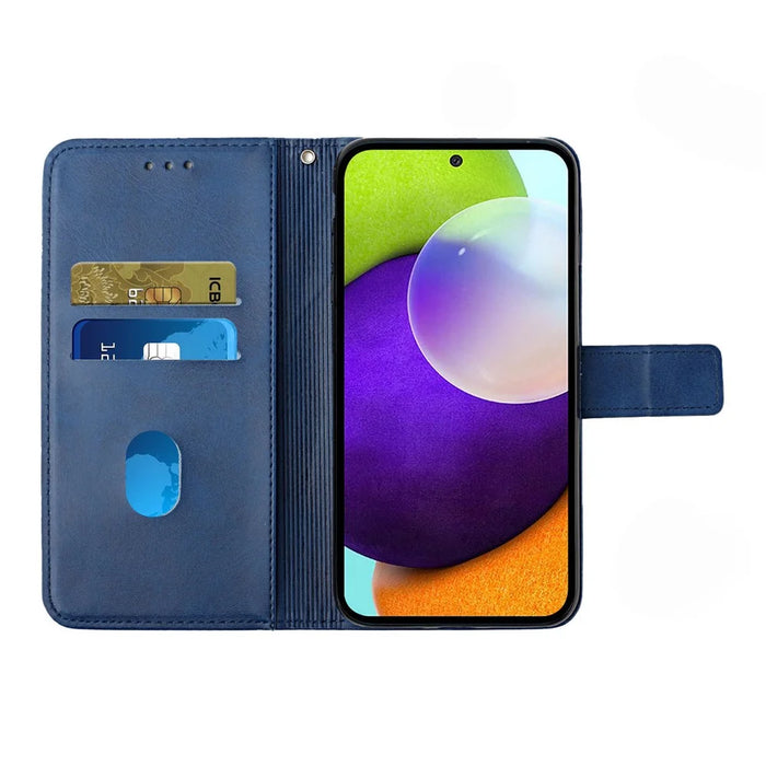 Solid Color Well-protected Wallet Stand Design PU Leather Phone Cover with Strap for Samsung Galaxy A12 - Blue - 5