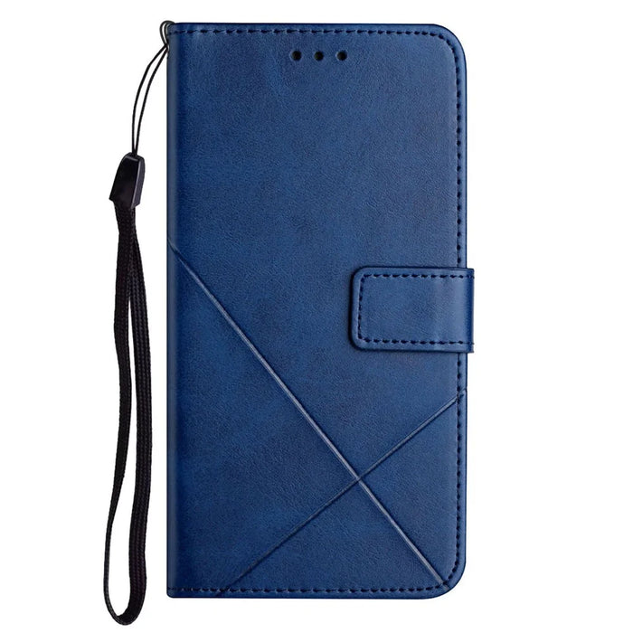 Solid Color Well-protected Wallet Stand Design PU Leather Phone Cover with Strap for Samsung Galaxy A12 - Blue - 6