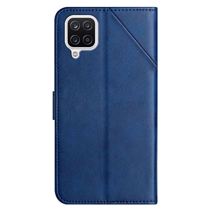 Solid Color Well-protected Wallet Stand Design PU Leather Phone Cover with Strap for Samsung Galaxy A12 - Blue - 7