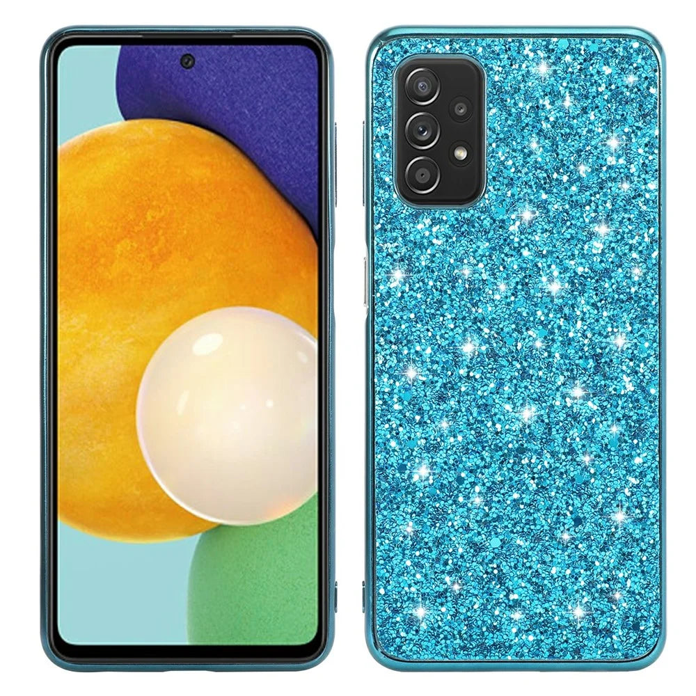 Shiny Sequins Design Plated TPU Frame + PC Drop-Resistant Hybrid Shell Case for Samsung Galaxy A32 5G/M32 5G - Blue - 1