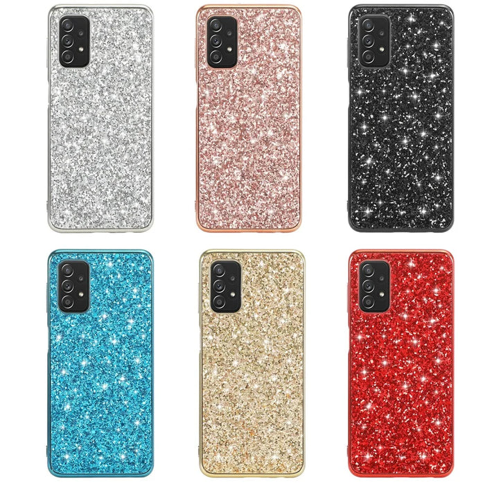 Shiny Sequins Design Plated TPU Frame + PC Drop-Resistant Hybrid Shell Case for Samsung Galaxy A32 5G/M32 5G - Blue - 7