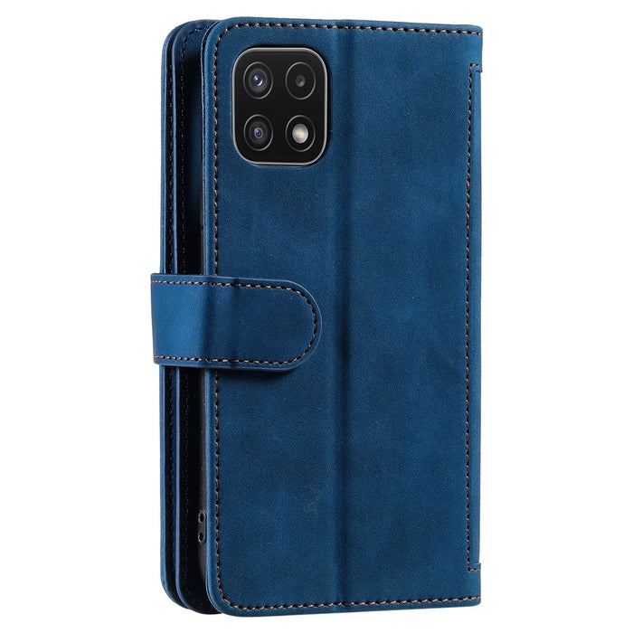 9 Card Slots PU Leather Cell Phone Stand Case Wallet Cover with Strap for Samsung Galaxy A22 5G (EU Version) - Blue - 3