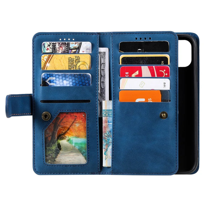 9 Card Slots PU Leather Cell Phone Stand Case Wallet Cover with Strap for Samsung Galaxy A22 5G (EU Version) - Blue - 4