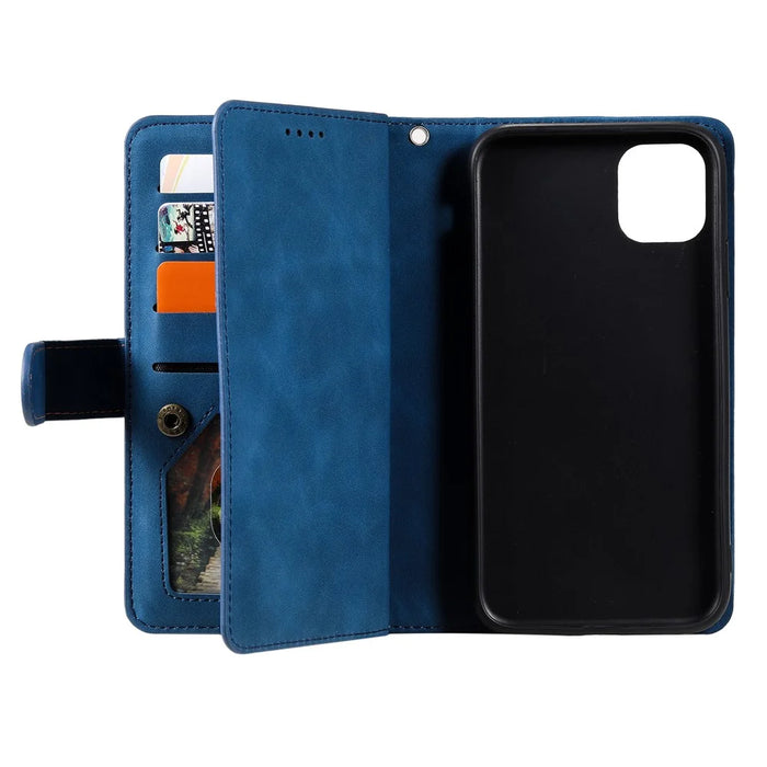 9 Card Slots PU Leather Cell Phone Stand Case Wallet Cover with Strap for Samsung Galaxy A22 5G (EU Version) - Blue - 5