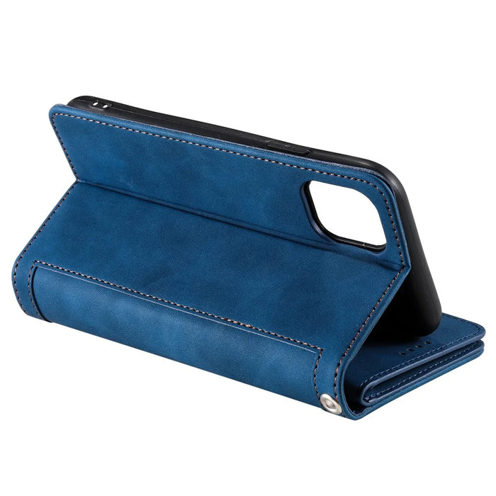 9 Card Slots PU Leather Cell Phone Stand Case Wallet Cover with Strap for Samsung Galaxy A22 5G (EU Version) - Blue - 6