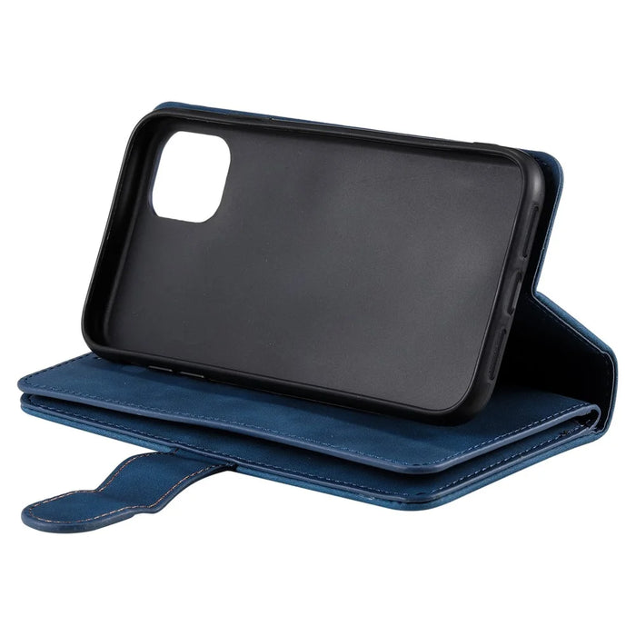 9 Card Slots PU Leather Cell Phone Stand Case Wallet Cover with Strap for Samsung Galaxy A22 5G (EU Version) - Blue - 7