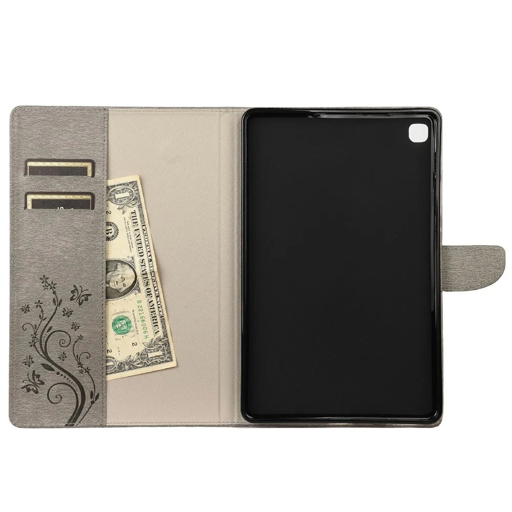 Butterflies Card Slots Wallet Leather Tablet Cover with Stand for Samsung Galaxy Tab S6 Lite (2020) P615 P610 / (2022) / (2024) - Grey - 6