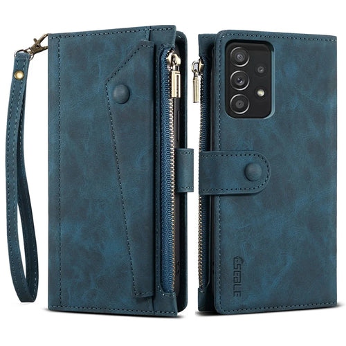 All-round Protection Magnetic Clasp Zippered Wallet Strap Slots Case Phone Case with Stand for Samsung Galaxy A52 4G/A52 5G/A52s 5G - Blue - 1