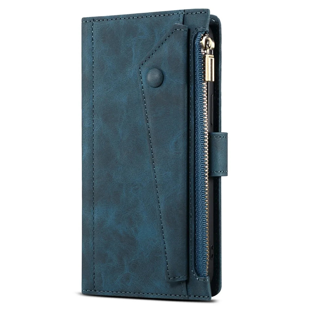 All-round Protection Magnetic Clasp Zippered Wallet Strap Slots Case Phone Case with Stand for Samsung Galaxy A52 4G/A52 5G/A52s 5G - Blue - 3