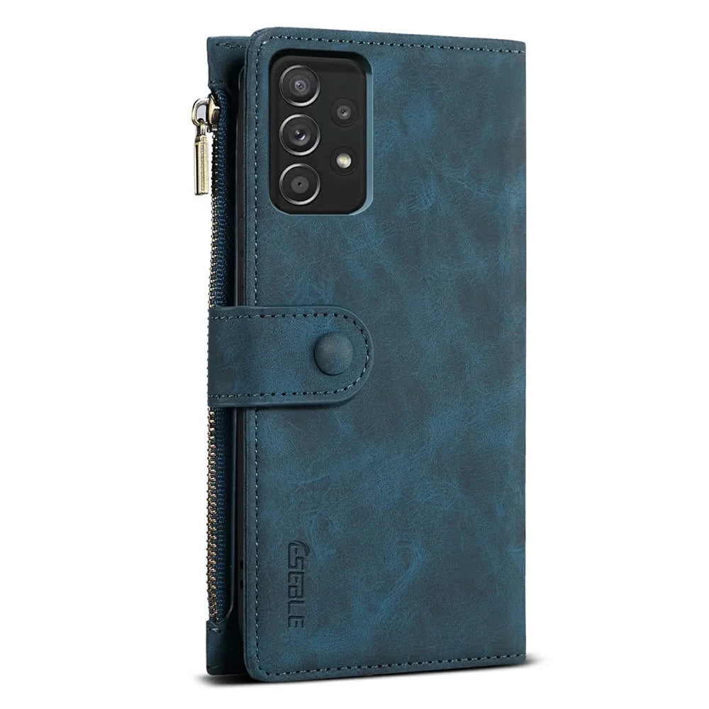 All-round Protection Magnetic Clasp Zippered Wallet Strap Slots Case Phone Case with Stand for Samsung Galaxy A52 4G/A52 5G/A52s 5G - Blue - 4