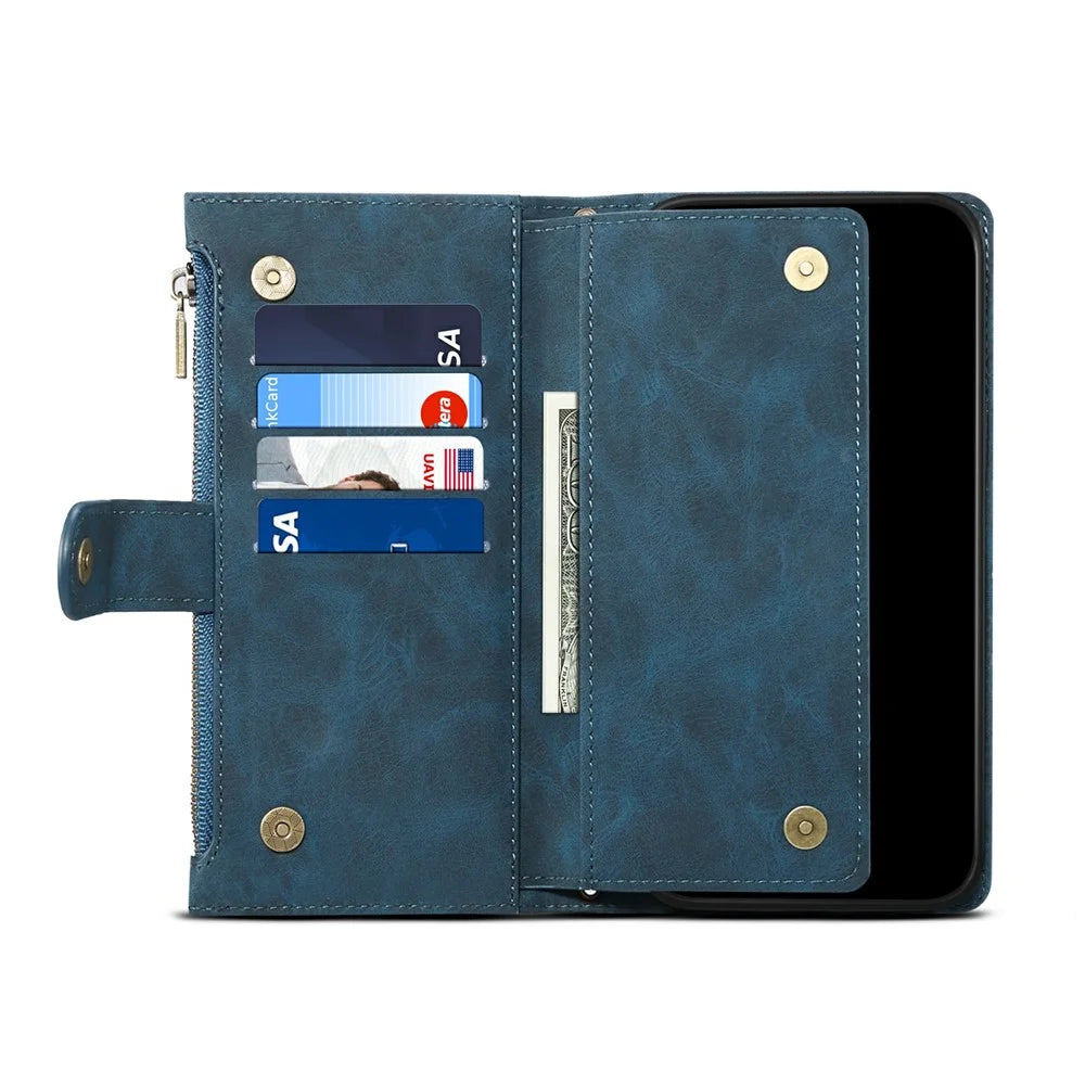 All-round Protection Magnetic Clasp Zippered Wallet Strap Slots Case Phone Case with Stand for Samsung Galaxy A52 4G/A52 5G/A52s 5G - Blue - 7