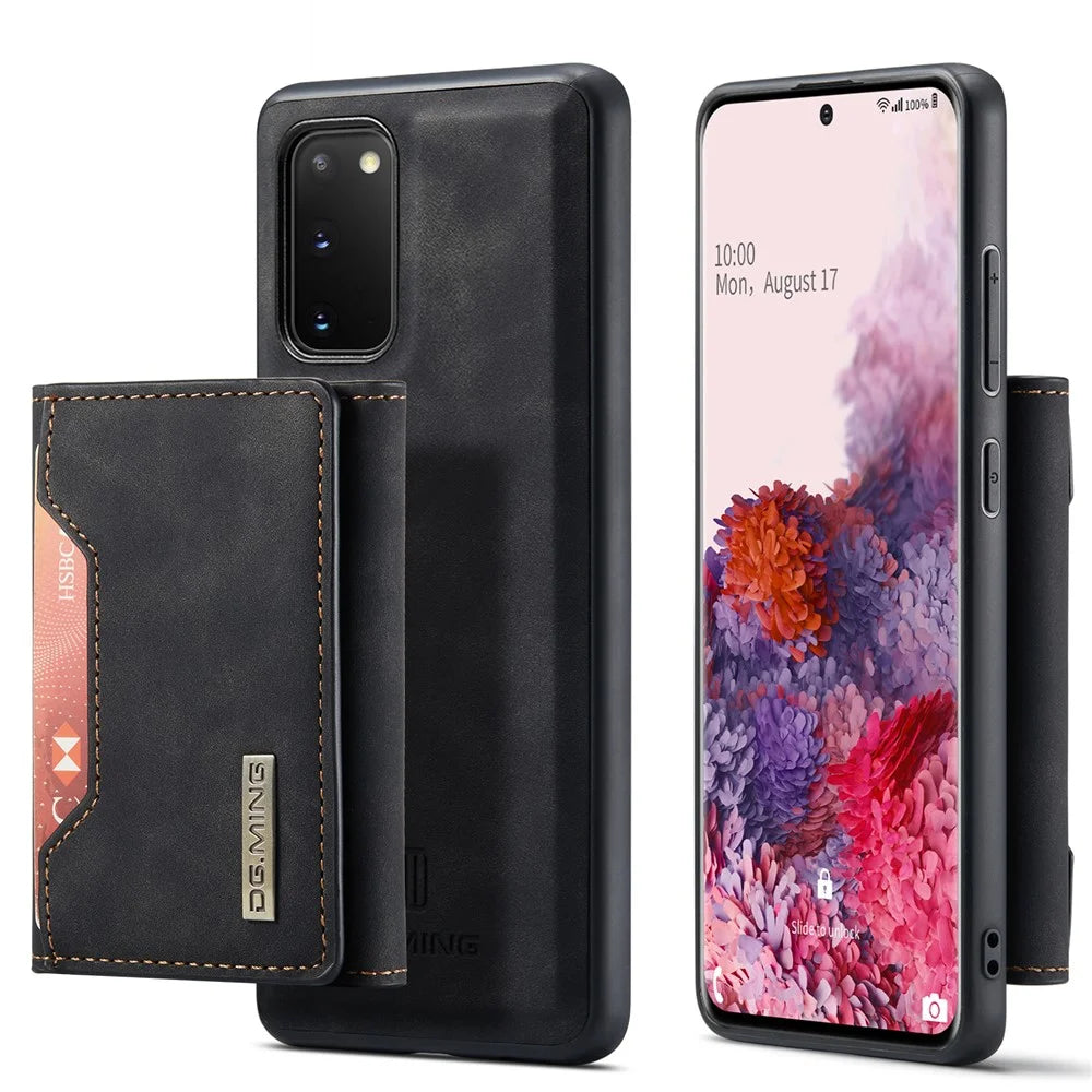 DG.MING M2 Series Wireless Charging Detachable Wallet 2-in-1 Shockproof Hybrid Phone Cover Shell with Horizontal-Viewing Kickstand for Samsung Galaxy S20 4G/S20 5G - Black - 1