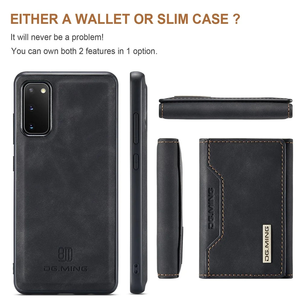 DG.MING M2 Series Wireless Charging Detachable Wallet 2-in-1 Shockproof Hybrid Phone Cover Shell with Horizontal-Viewing Kickstand for Samsung Galaxy S20 4G/S20 5G - Black - 3