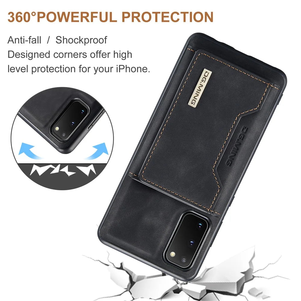 DG.MING M2 Series Wireless Charging Detachable Wallet 2-in-1 Shockproof Hybrid Phone Cover Shell with Horizontal-Viewing Kickstand for Samsung Galaxy S20 4G/S20 5G - Black - 4