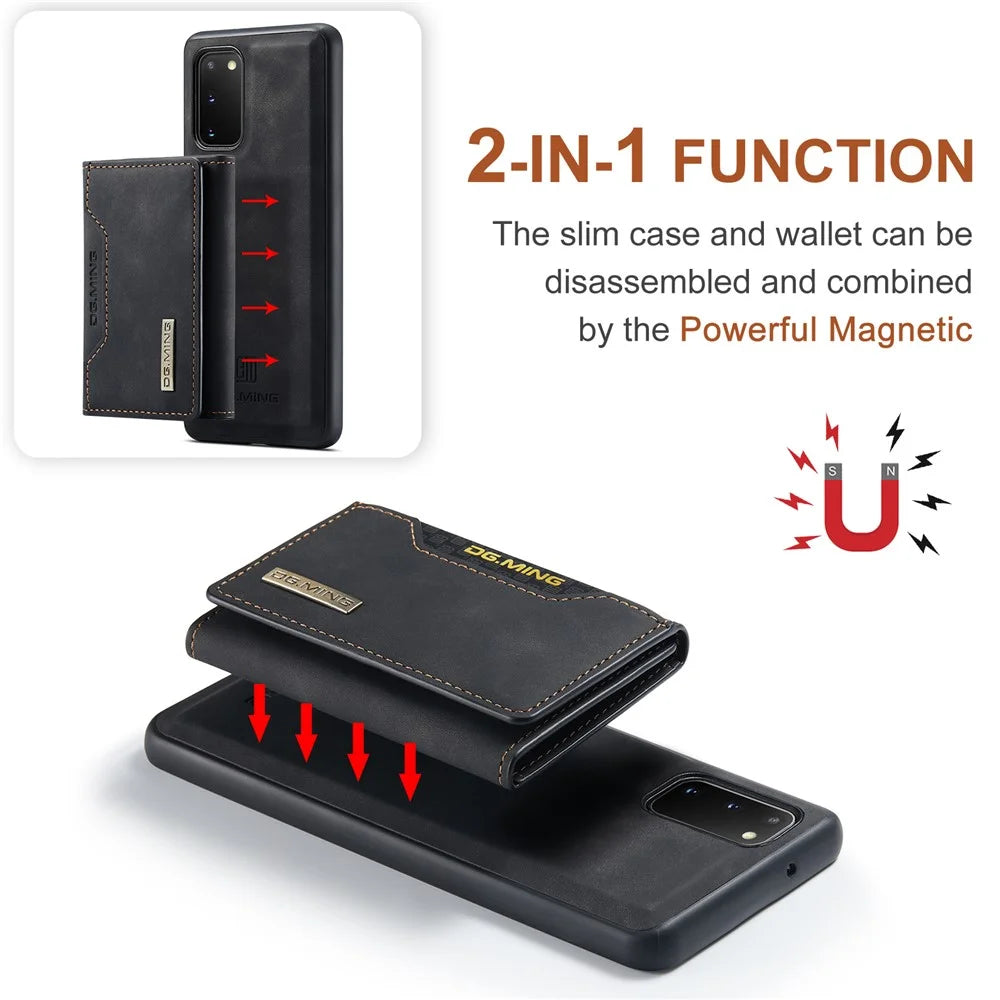 DG.MING M2 Series Wireless Charging Detachable Wallet 2-in-1 Shockproof Hybrid Phone Cover Shell with Horizontal-Viewing Kickstand for Samsung Galaxy S20 4G/S20 5G - Black - 5