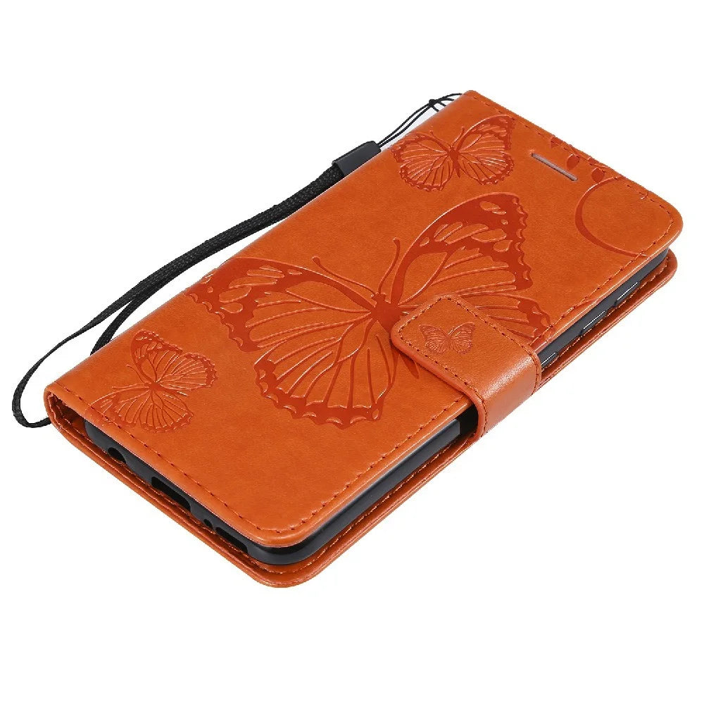 For Samsung Galaxy A20e / A202 Wallet Case Floral Butterfly Imprinted Leather Phone Cover Stand - Orange - 7