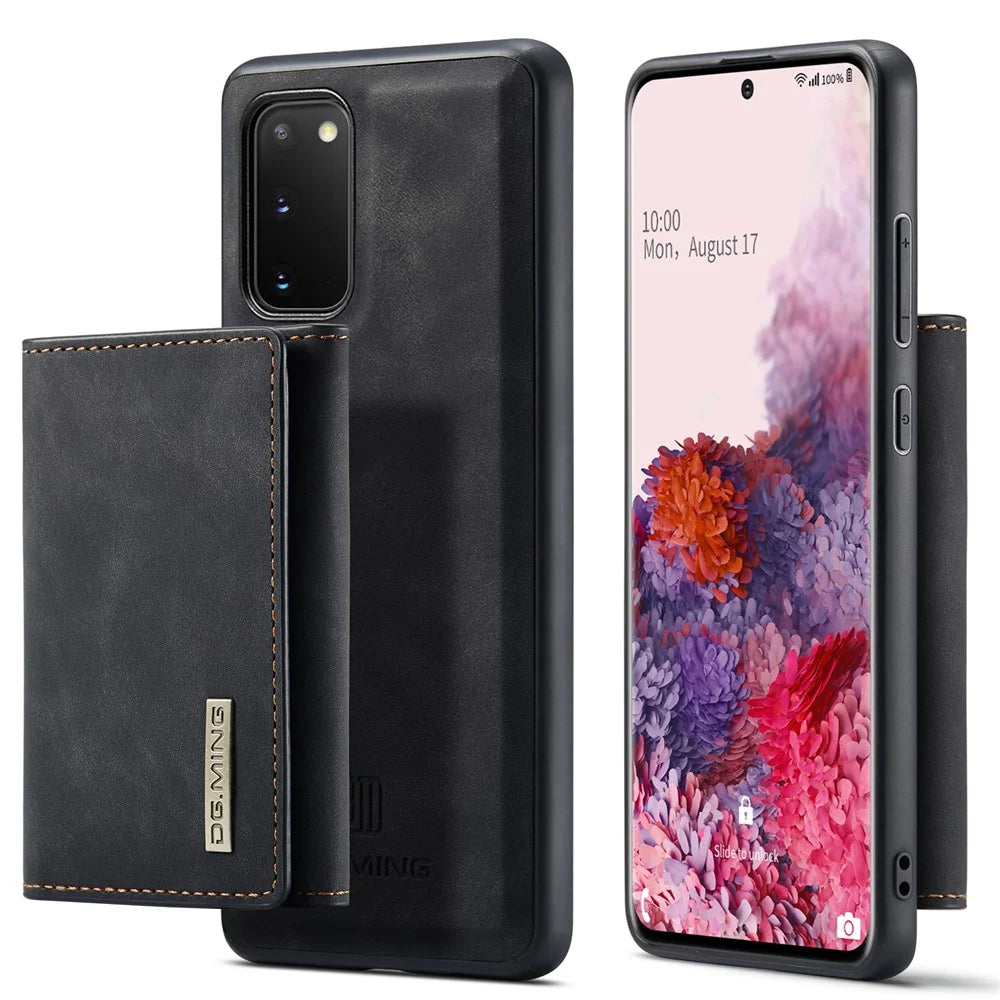 DG.MING M1 Series Phone Case PU + TPU + PC Back Cover with Magnetic Tri-Fold Wallet Kickstand for Samsung Galaxy S20 4G / S20 5G - Black - 1