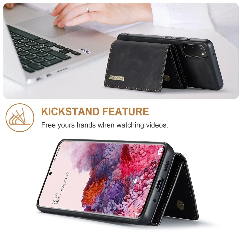 DG.MING M1 Series Phone Case PU + TPU + PC Back Cover with Magnetic Tri-Fold Wallet Kickstand for Samsung Galaxy S20 4G / S20 5G - Black - 2