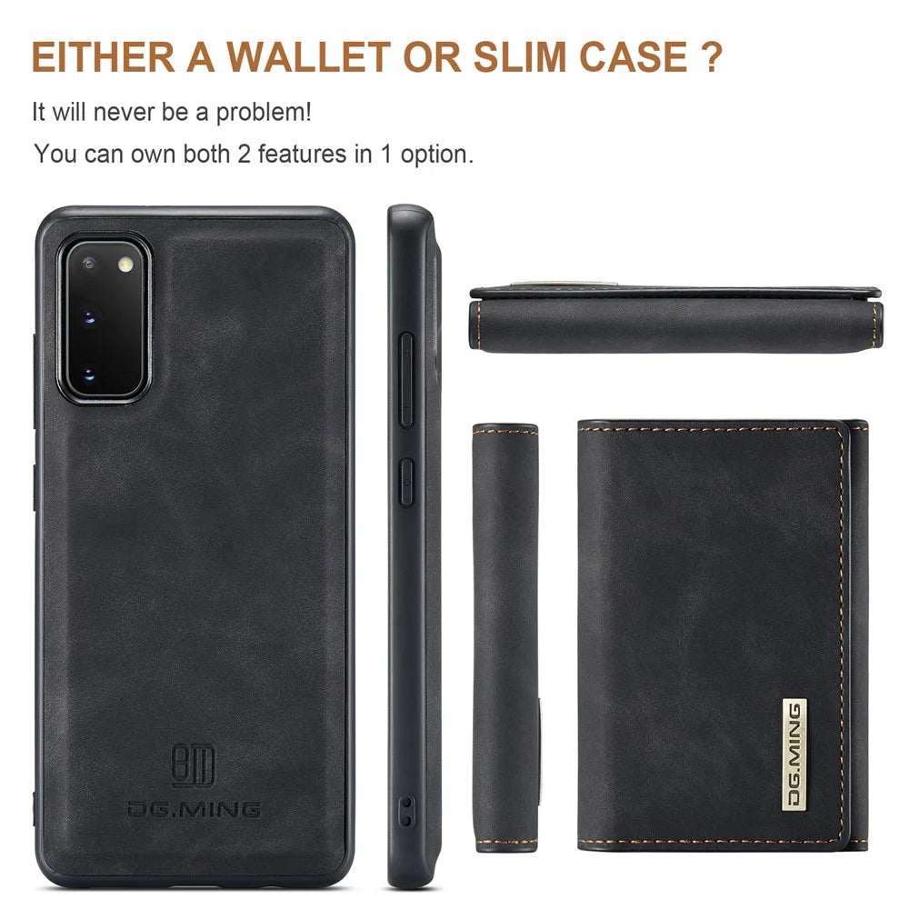 DG.MING M1 Series Phone Case PU + TPU + PC Back Cover with Magnetic Tri-Fold Wallet Kickstand for Samsung Galaxy S20 4G / S20 5G - Black - 3