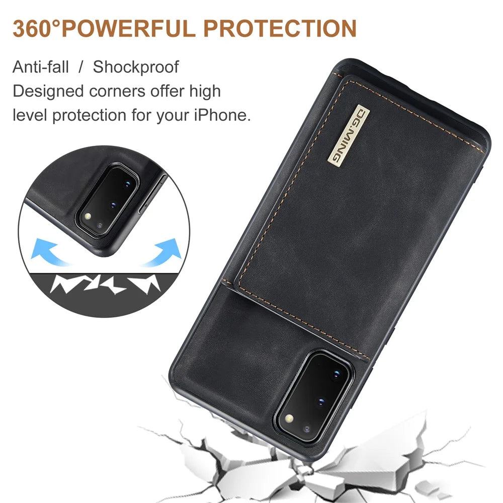 DG.MING M1 Series Phone Case PU + TPU + PC Back Cover with Magnetic Tri-Fold Wallet Kickstand for Samsung Galaxy S20 4G / S20 5G - Black - 4