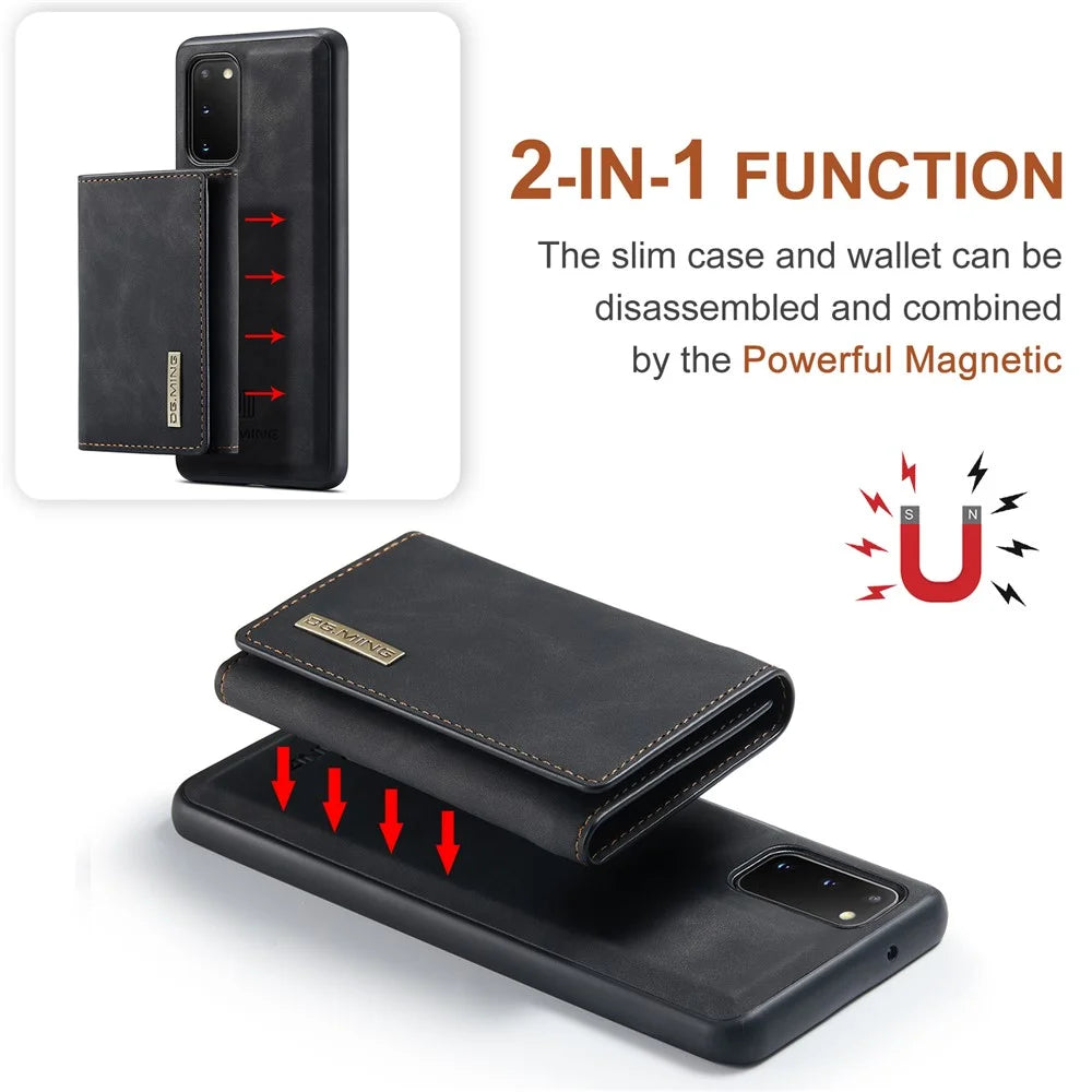 DG.MING M1 Series Phone Case PU + TPU + PC Back Cover with Magnetic Tri-Fold Wallet Kickstand for Samsung Galaxy S20 4G / S20 5G - Black - 5