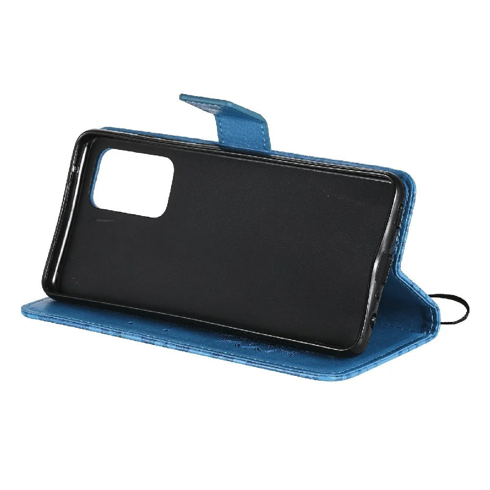 For Samsung Galaxy A52 5G / A52 4G / A52s 5G Phone Case Sunflower Imprinted Leather Wallet Stand Cover with Strap - Blue - 6