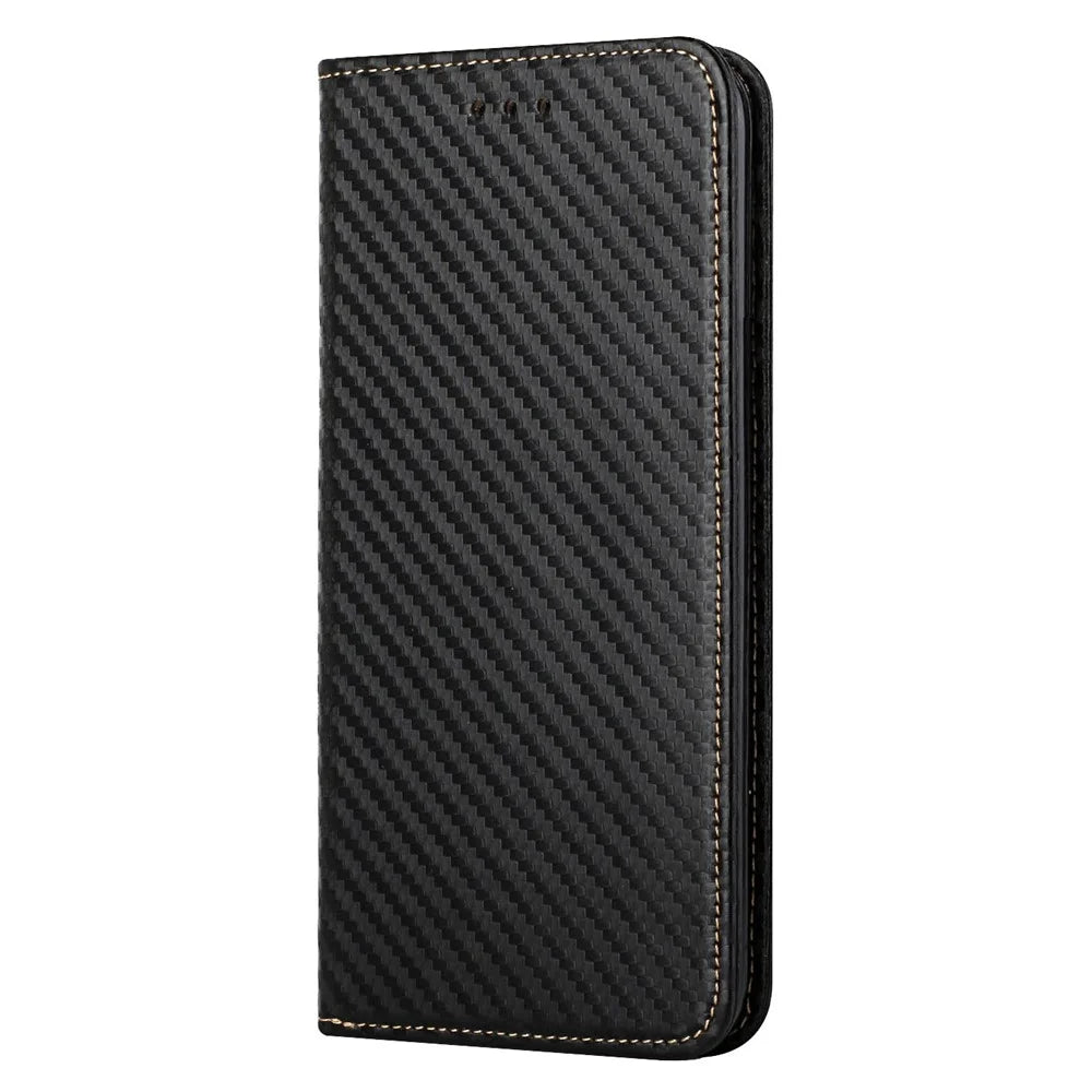 Carbon Fiber Texture Magnetic Closure Leather Cover Stand Case with Strap for Samsung Galaxy A32 5G/M32 5G - Black - 7