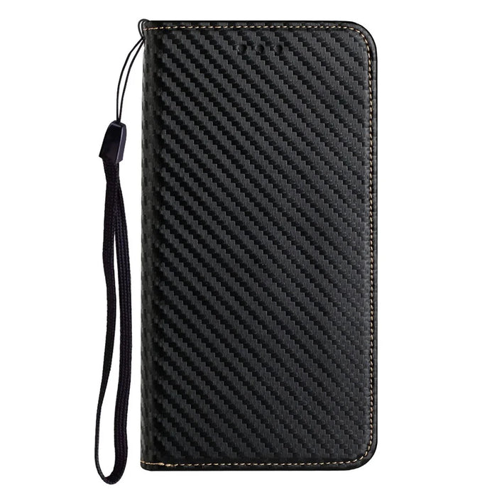 Full Protection Magnetic Clasp Carbon Fiber Texture Leather Wallet Stand Case Shell for Samsung Galaxy A32 4G - Black - 6