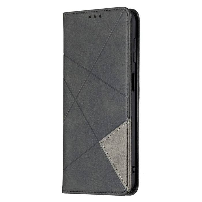 For Samsung Galaxy M32 (Global Version) Card Holder Design Rhombus-Like Imprinting Shock-Absorbed Leather Stand Case Shell - Black - 2