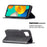For Samsung Galaxy M32 (Global Version) Card Holder Design Rhombus-Like Imprinting Shock-Absorbed Leather Stand Case Shell - Black - 4