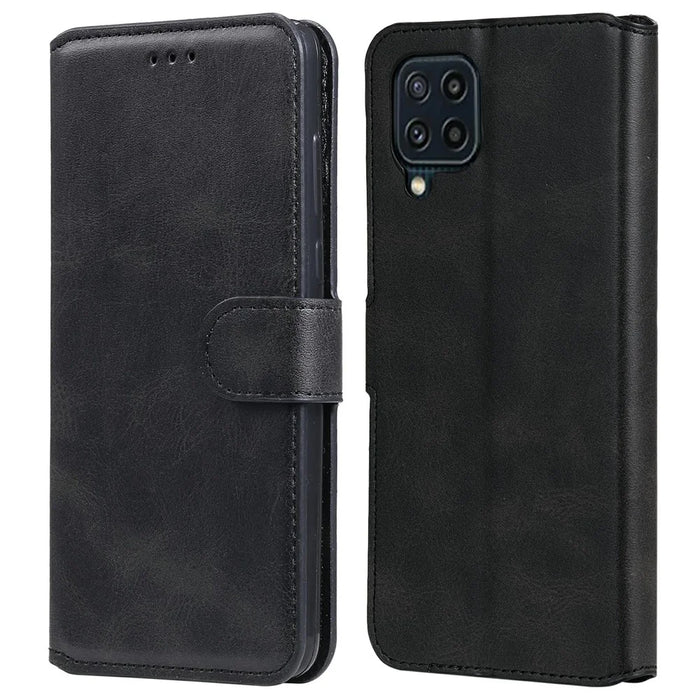 Classic Style Book-Style Flip Wallet Stand Design Leather Phone Case for Samsung Galaxy M32 (Global Version) - Black - 1