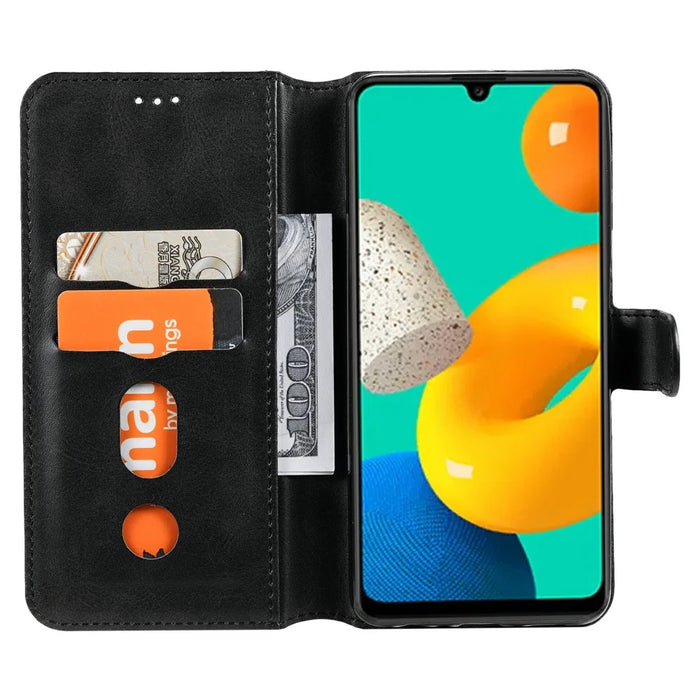 Classic Style Book-Style Flip Wallet Stand Design Leather Phone Case for Samsung Galaxy M32 (Global Version) - Black - 6