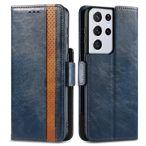 For Samsung Galaxy S21 Ultra 5G Phone Cases CASENEO PU Leather Cover Stand with RFID Blocking Wallet - Dark Blue - 1