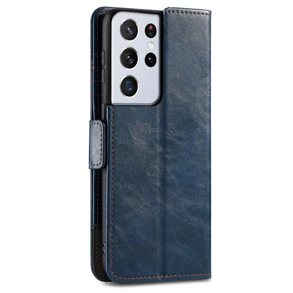 For Samsung Galaxy S21 Ultra 5G Phone Cases CASENEO PU Leather Cover Stand with RFID Blocking Wallet - Dark Blue - 3
