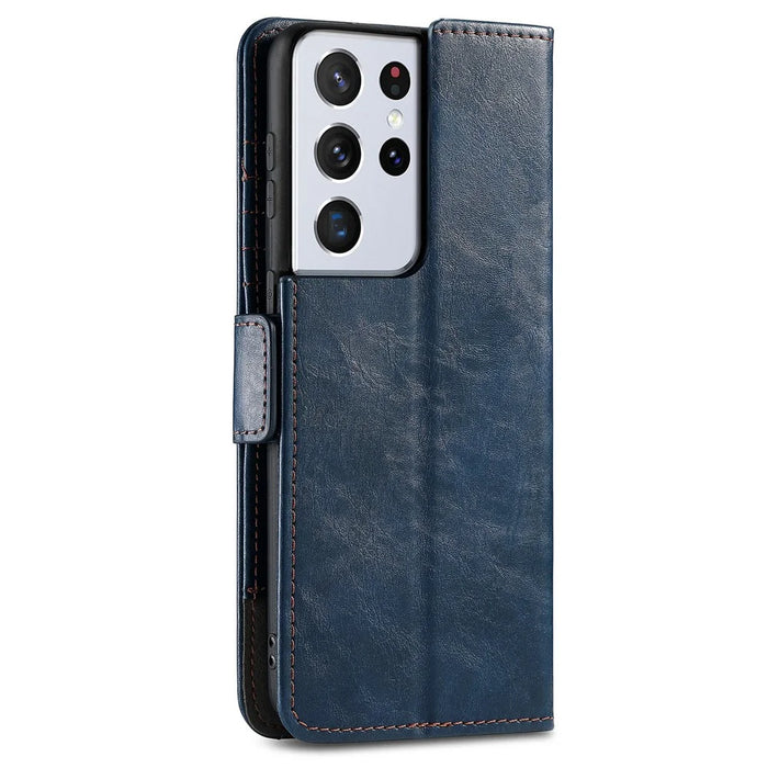 For Samsung Galaxy S21 Ultra 5G Phone Cases CASENEO PU Leather Cover Stand with RFID Blocking Wallet - Dark Blue - 3