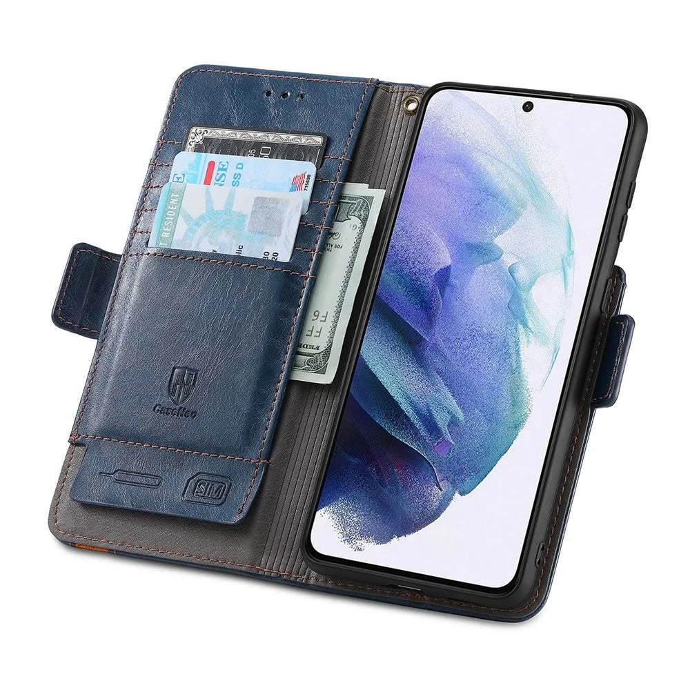 For Samsung Galaxy S21 Ultra 5G Phone Cases CASENEO PU Leather Cover Stand with RFID Blocking Wallet - Dark Blue - 4