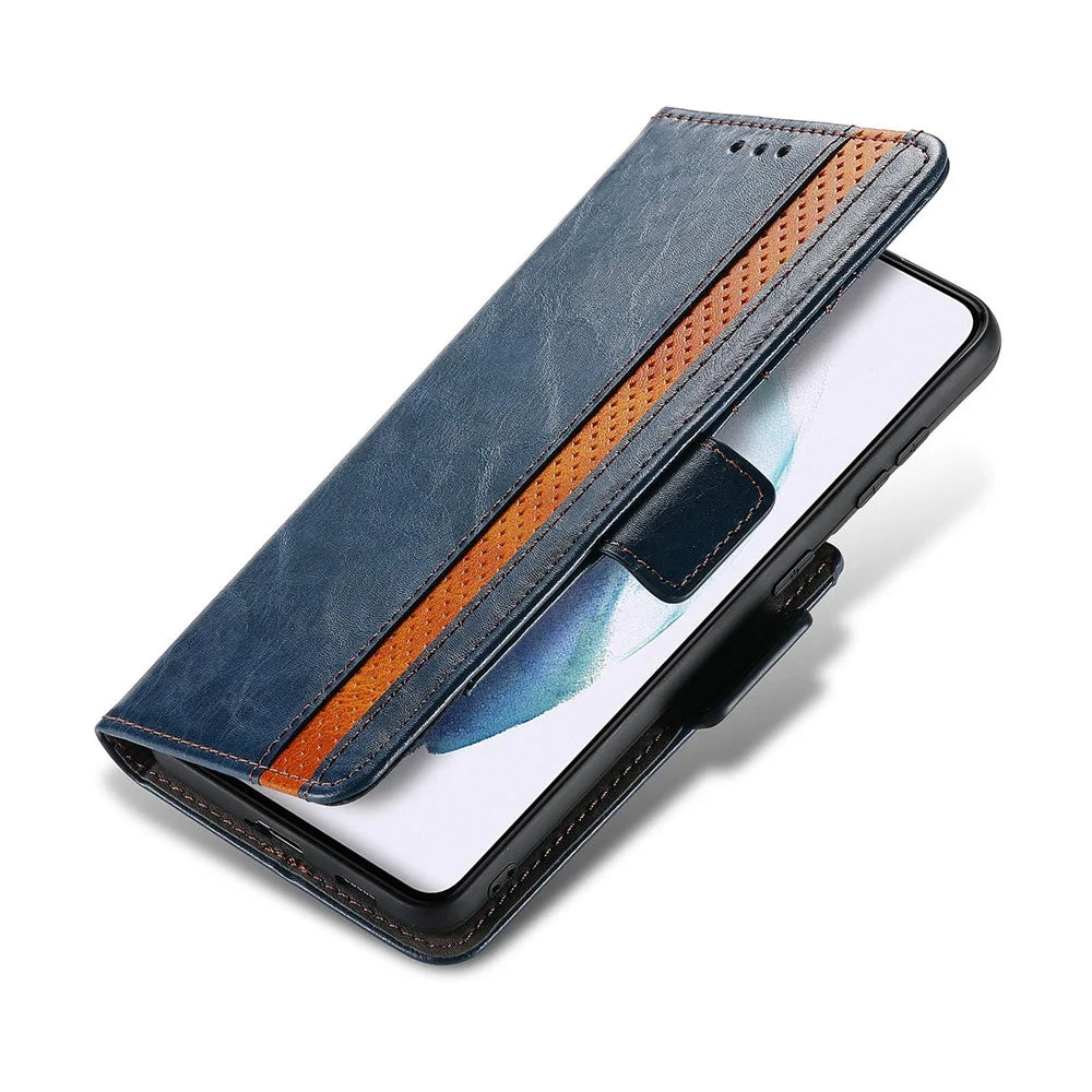 For Samsung Galaxy S21 Ultra 5G Phone Cases CASENEO PU Leather Cover Stand with RFID Blocking Wallet - Dark Blue - 6