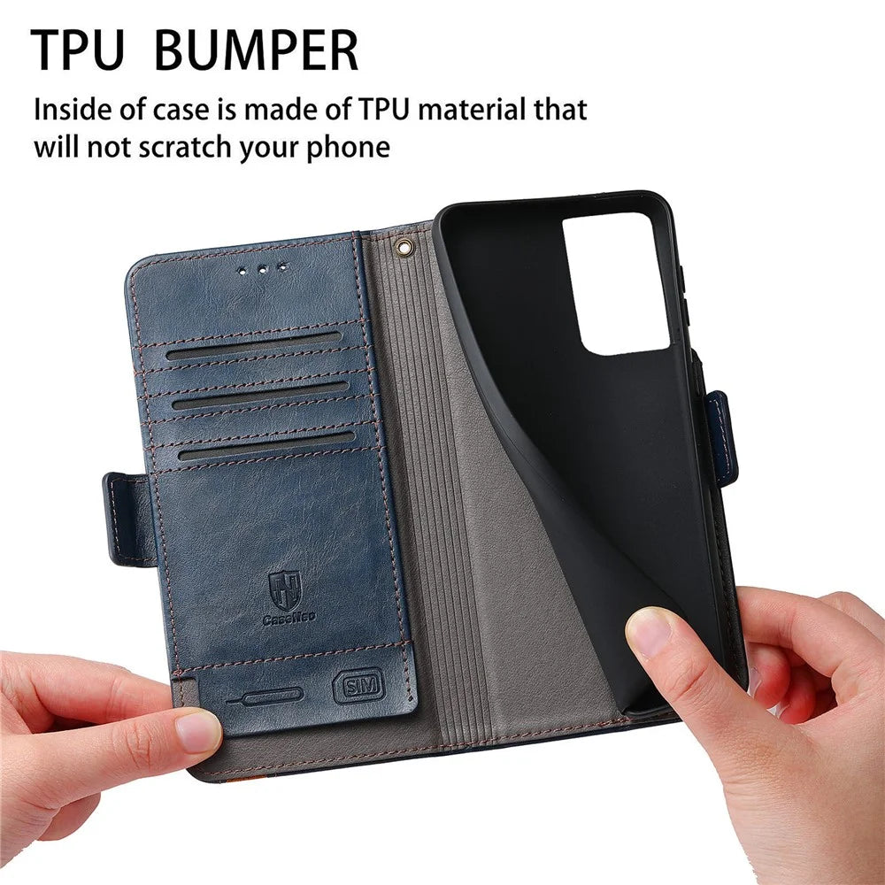 For Samsung Galaxy S21 Ultra 5G Phone Cases CASENEO PU Leather Cover Stand with RFID Blocking Wallet - Dark Blue - 7