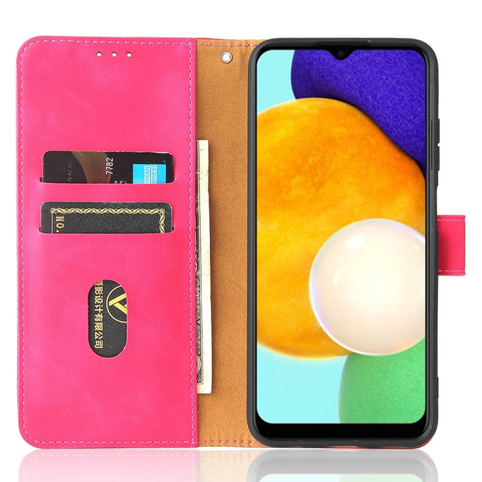 Skin-Touch PU Leather Flip Folio Cover with Stand for Samsung Galaxy A03s (166.5mm) - Rose - 6