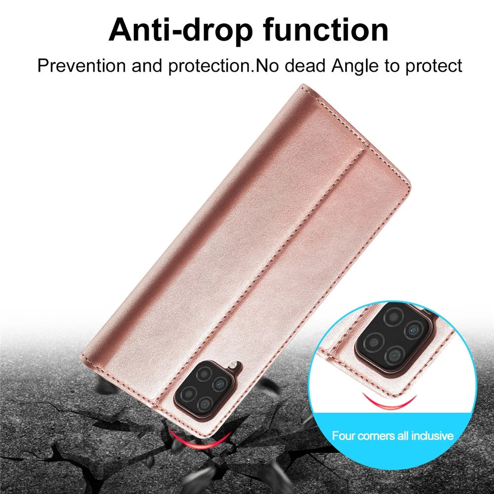 LC.IMEEKE Leather Wallet Stand Strong Magnetic Phone Protective Shell Case for Samsung Galaxy A22 4G (EU Version) - Rose Gold - 5